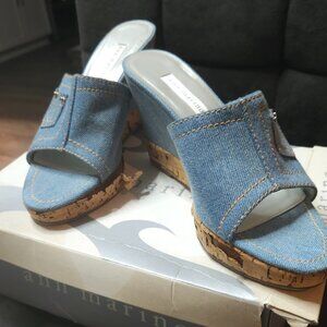 Ann Marino Denim Cork Wedge Slides | “Corkie” Style | Size 7.5M